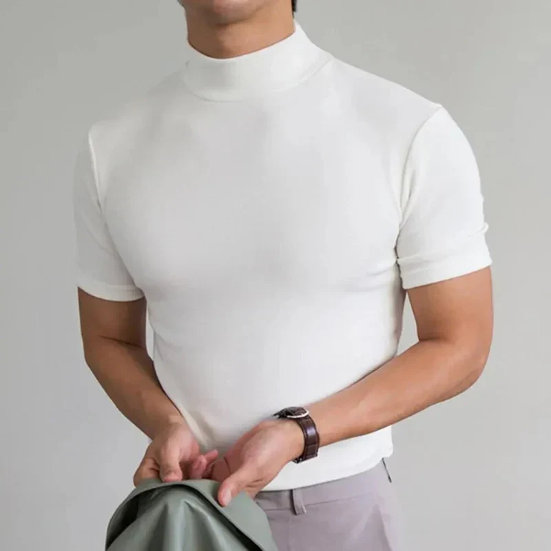 Basic Herren T-Shirt mit hohem Kragen, schlicht und bequem - Image 3