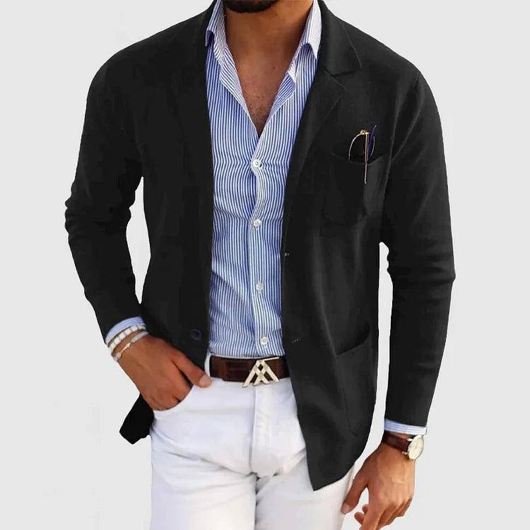 Elegante Herren Strickjacke mit Taschen und reverskragen, einfarbig, langärmelig - Image 4
