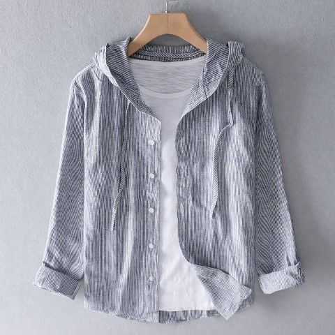 Casual Herren Langarm-Leinenshirt mit Kapuze - Image 10