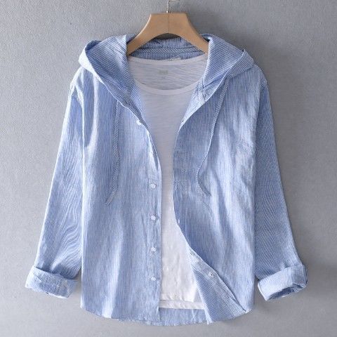 Casual Herren Langarm-Leinenshirt mit Kapuze - Image 11