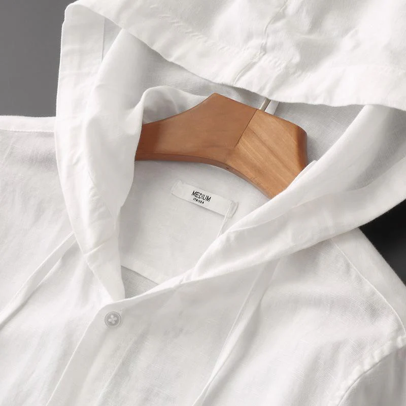 Casual Herren Langarm-Leinenshirt mit Kapuze - Image 4
