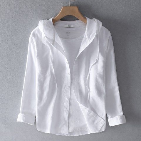 Casual Herren Langarm-Leinenshirt mit Kapuze - Image 7