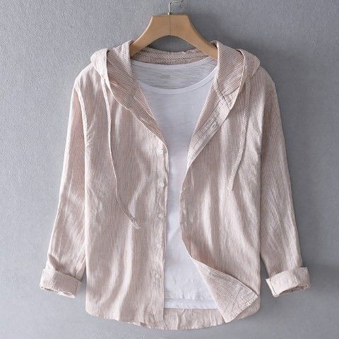 Casual Herren Langarm-Leinenshirt mit Kapuze - Image 8
