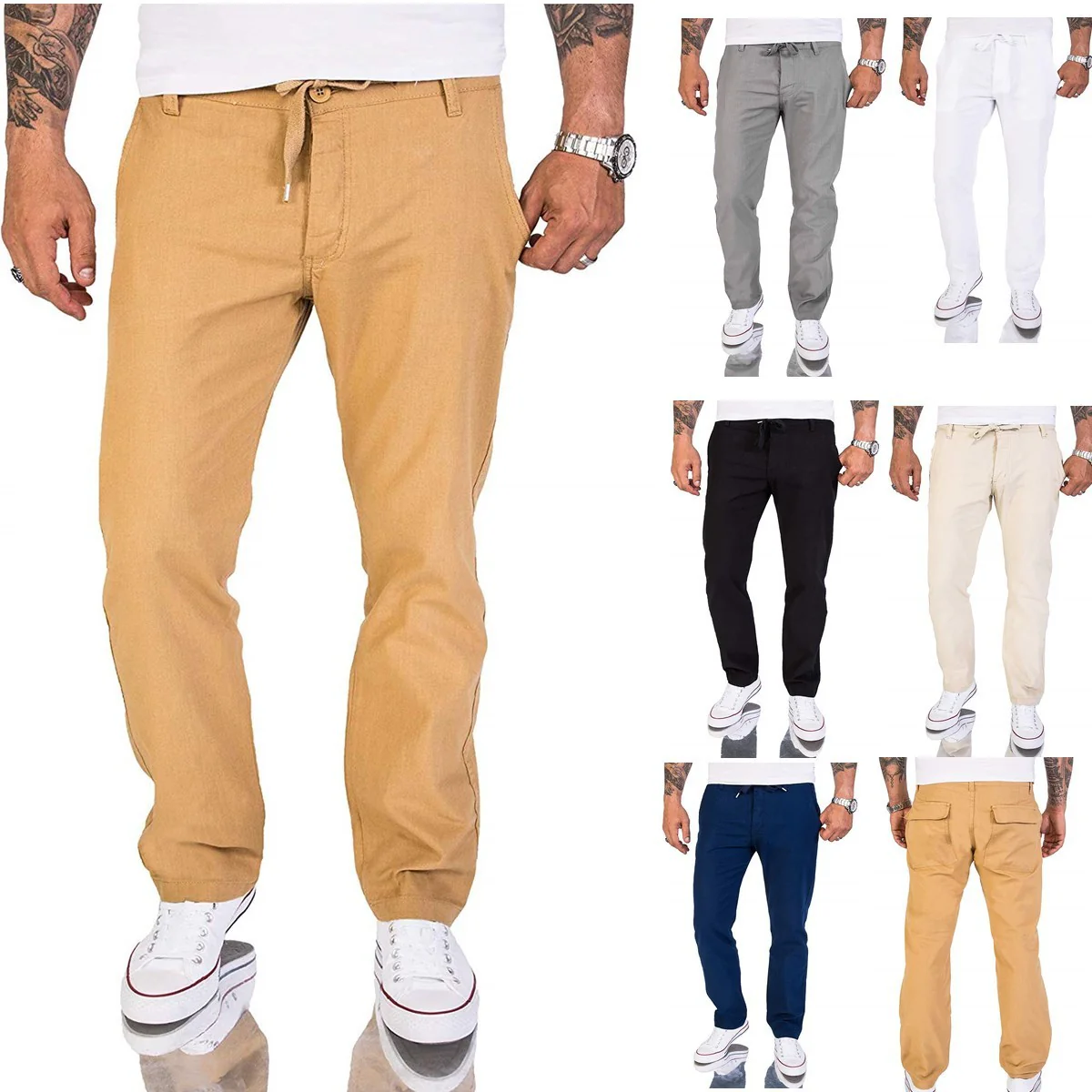 Lässige Herren Baumwoll Casual-Hose im einfarbigen Design