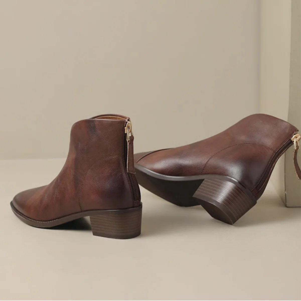 Damen Stiefelette elegant aus Leder mit Blockabsatz - Image 12