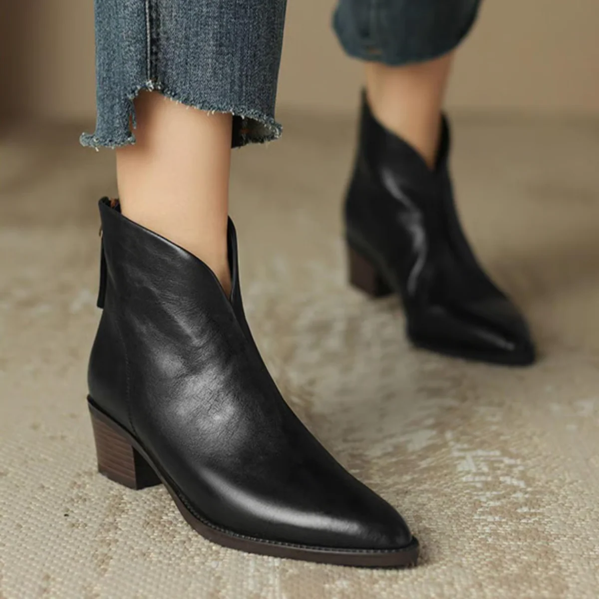 Damen Stiefelette elegant aus Leder mit Blockabsatz - Image 2