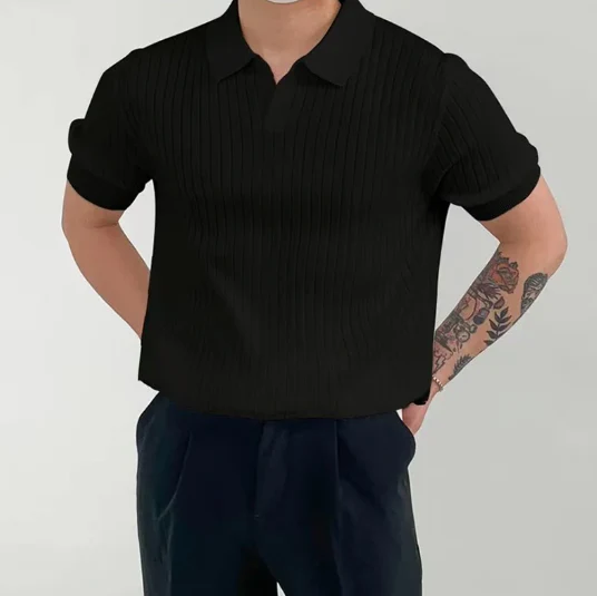 Geripptes Herren Polohemd aus Baumwolle im Florence Stil - Image 4