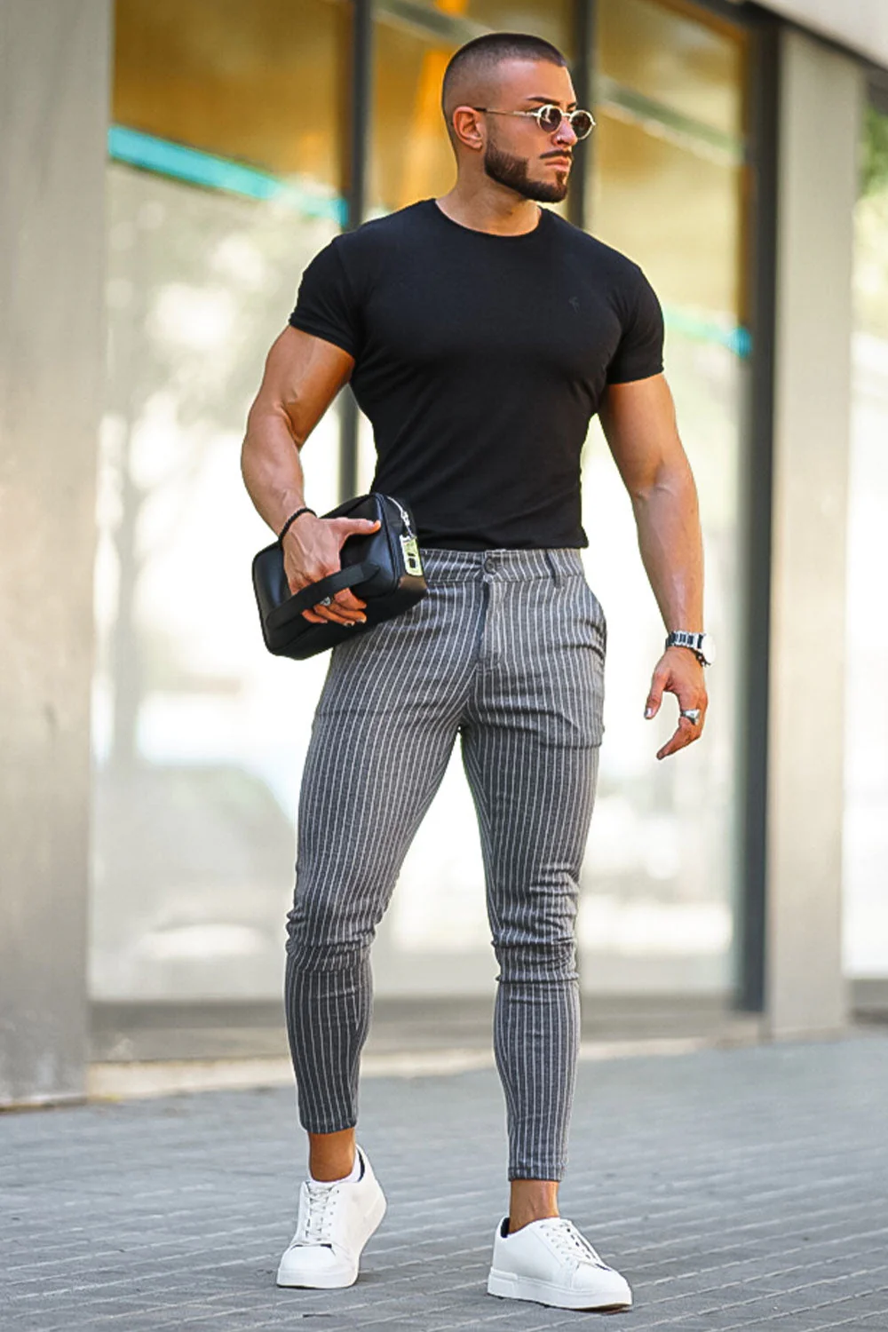 Gestreifte Herren Stoffhose - Image 10