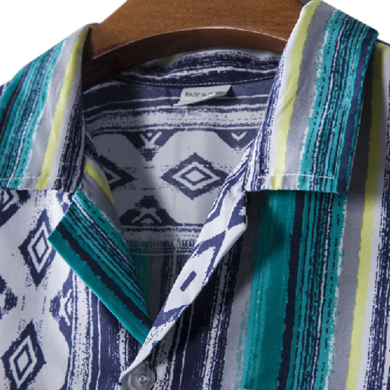 Gestreiftes Herren Kurzarm Hemd im Vintage Look aus Baumwolle - Image 3