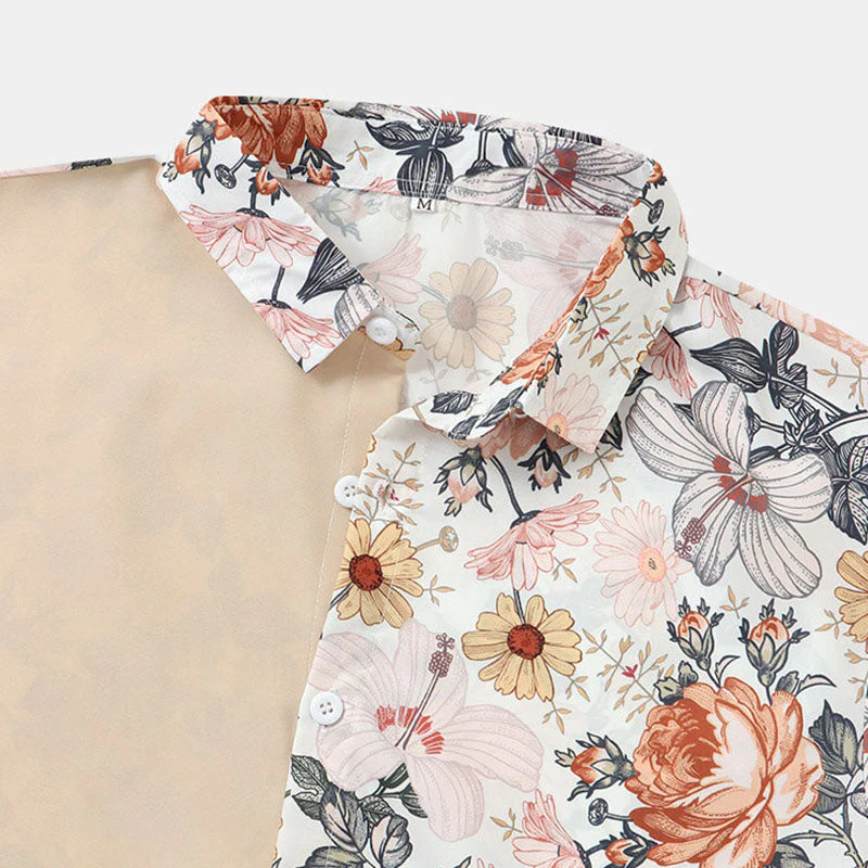 Halb Bedrucktes Herren Kurzarm Hemd mit Floral Design - Image 3