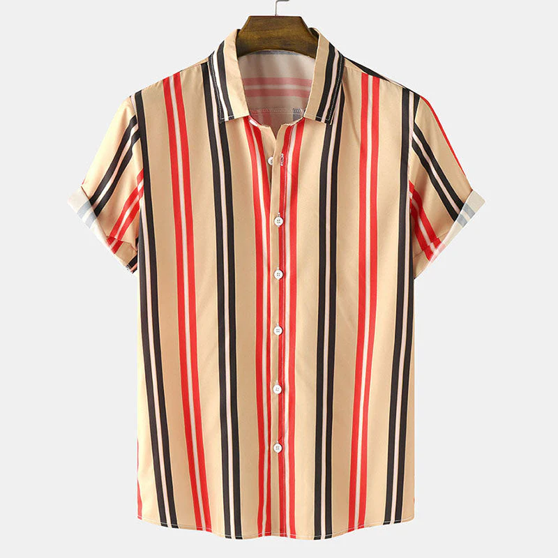 Gesteiftes Herren Kurzarm Hemd im Vintage Druck