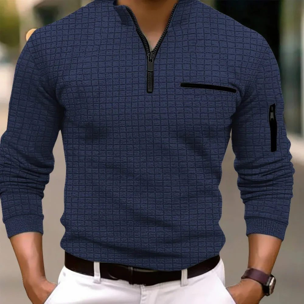 Casual Baumwolle Herren Langarm Poloshirt mit Reißverschluss