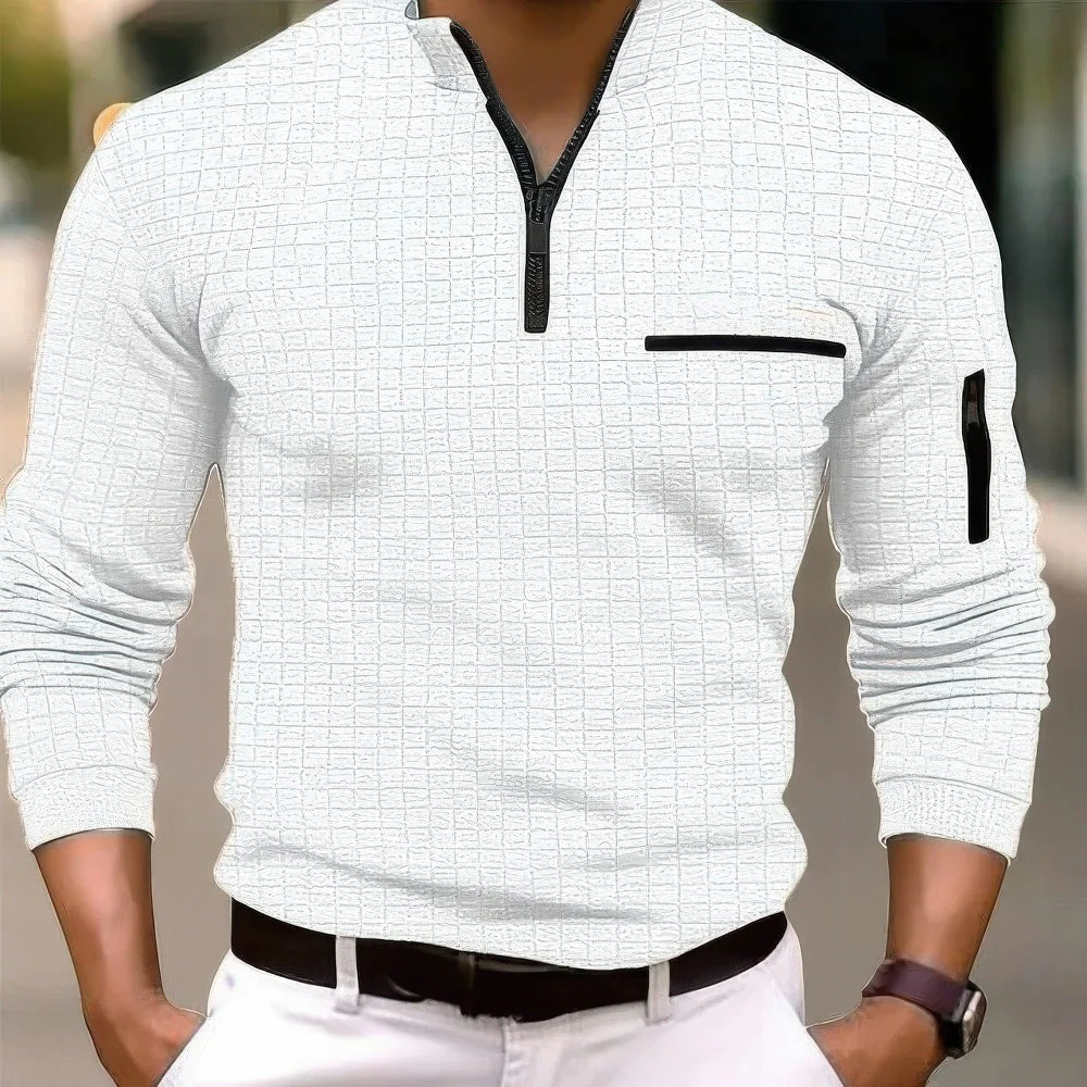 Casual Baumwolle Herren Langarm Poloshirt mit Reißverschluss - Image 2