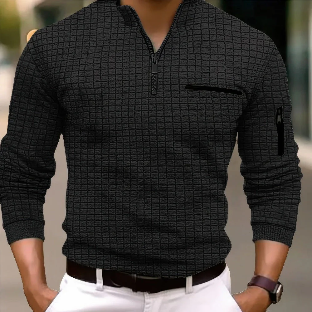 Casual Baumwolle Herren Langarm Poloshirt mit Reißverschluss - Image 3