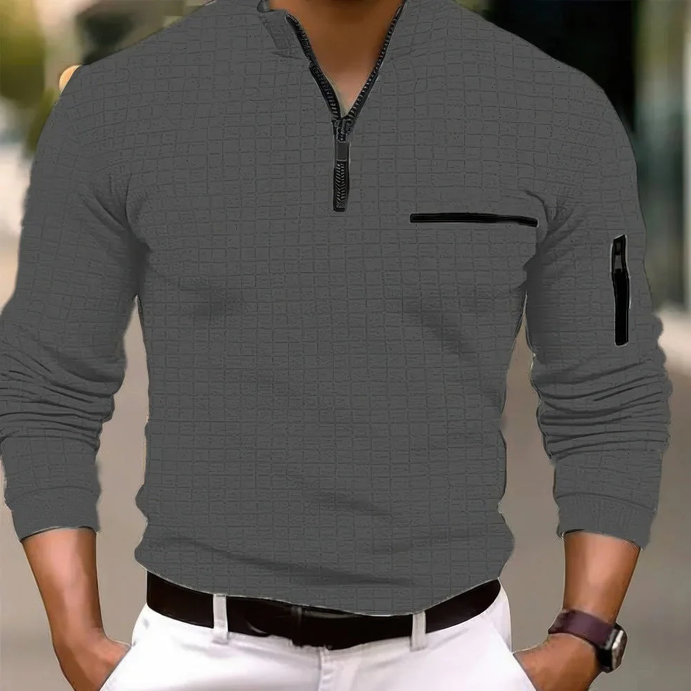 Casual Baumwolle Herren Langarm Poloshirt mit Reißverschluss - Image 4