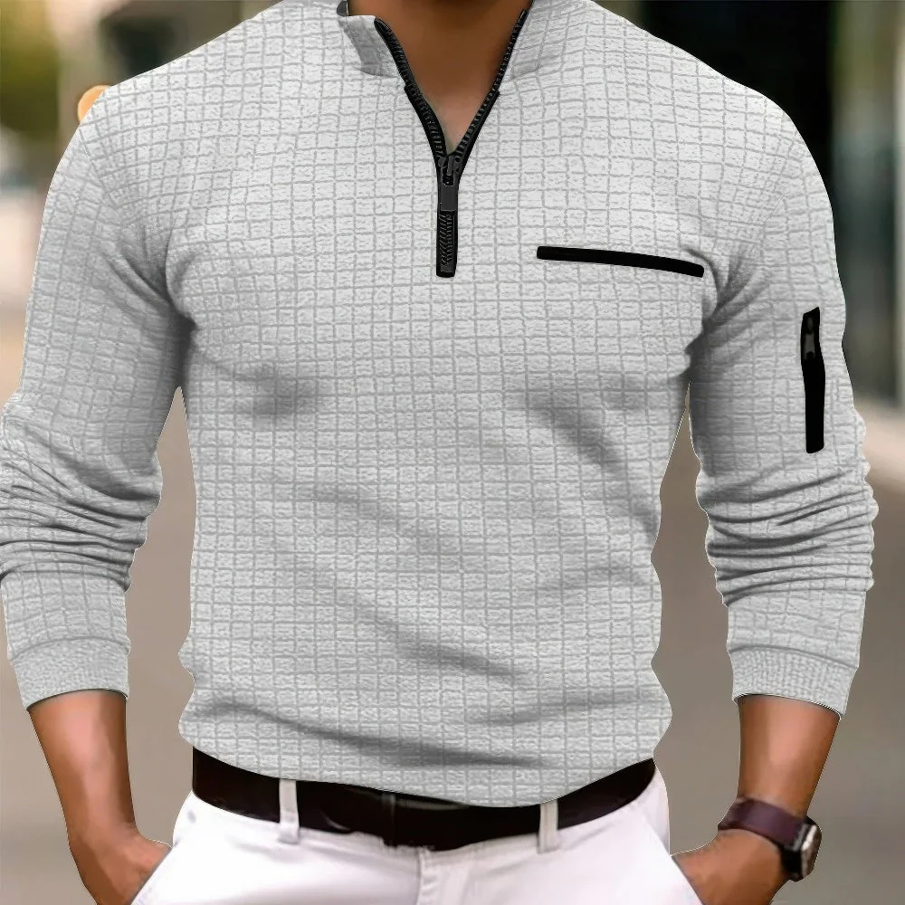 Casual Baumwolle Herren Langarm Poloshirt mit Reißverschluss - Image 5