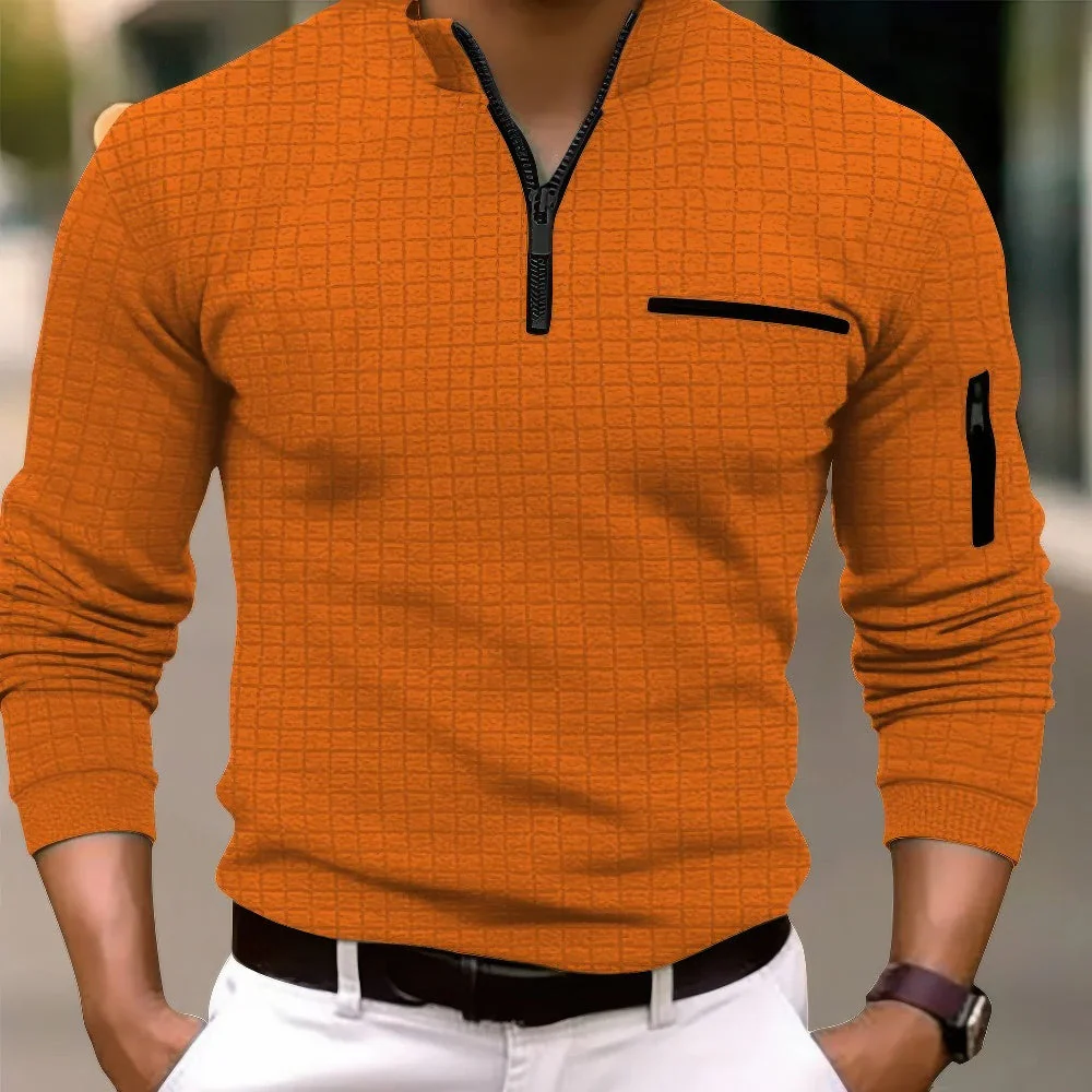 Casual Baumwolle Herren Langarm Poloshirt mit Reißverschluss - Image 6