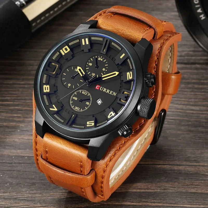 Elegante Herren Chronograph Armbanduhr Leder - Image 3