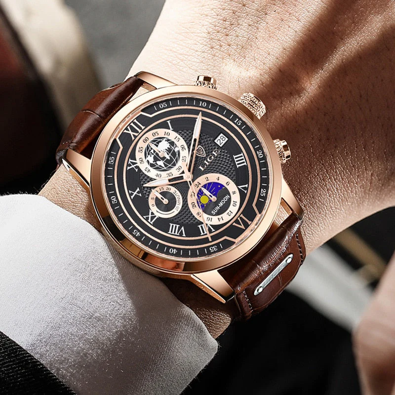 Edles Leder Chronograph Herren Armbanduhr - Image 3