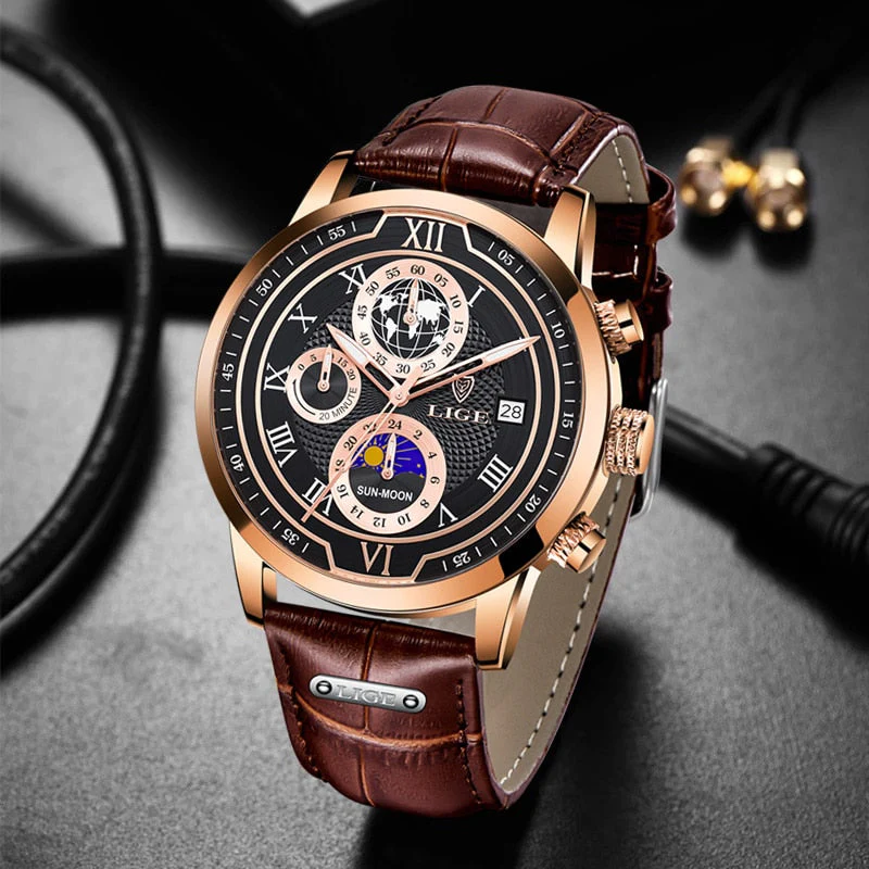 Edles Leder Chronograph Herren Armbanduhr - Image 4