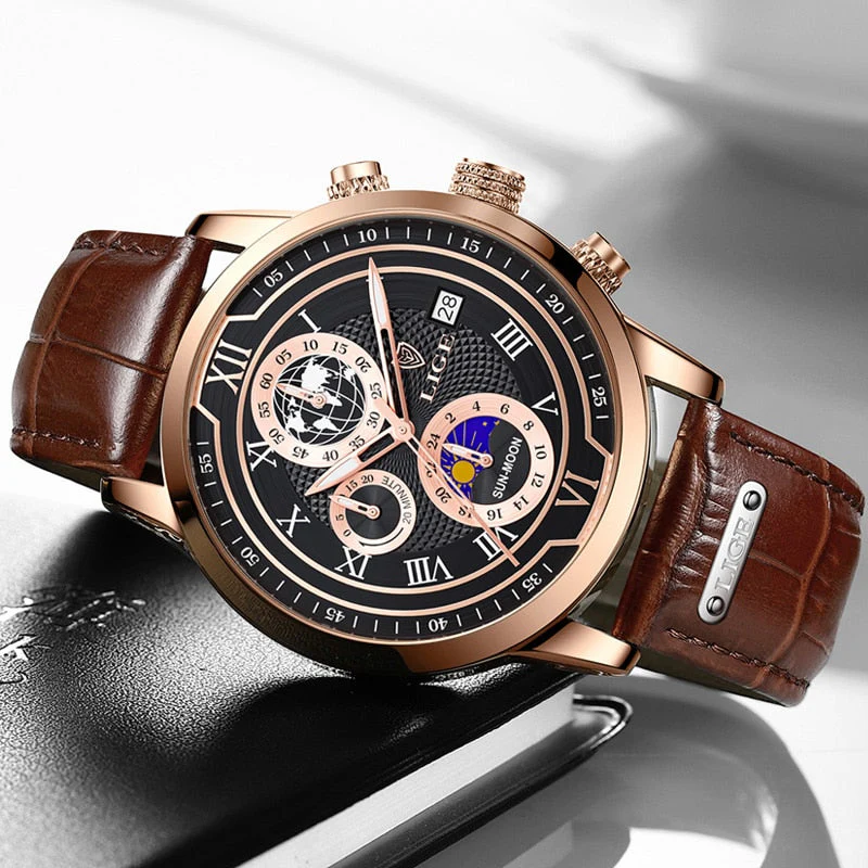 Edles Leder Chronograph Herren Armbanduhr - Image 5