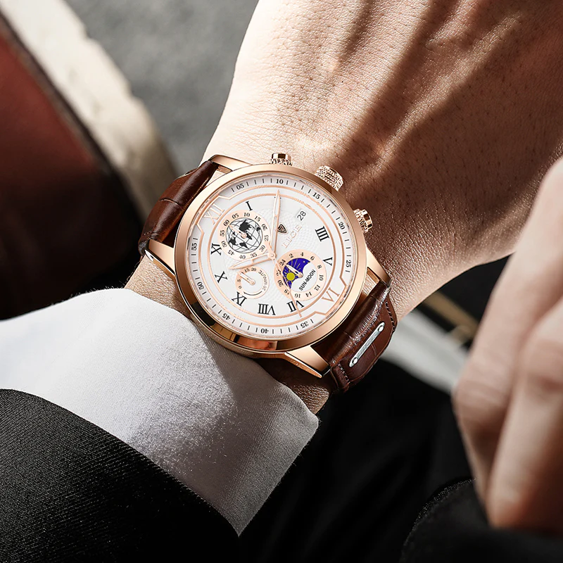 Edles Leder Chronograph Herren Armbanduhr - Image 6