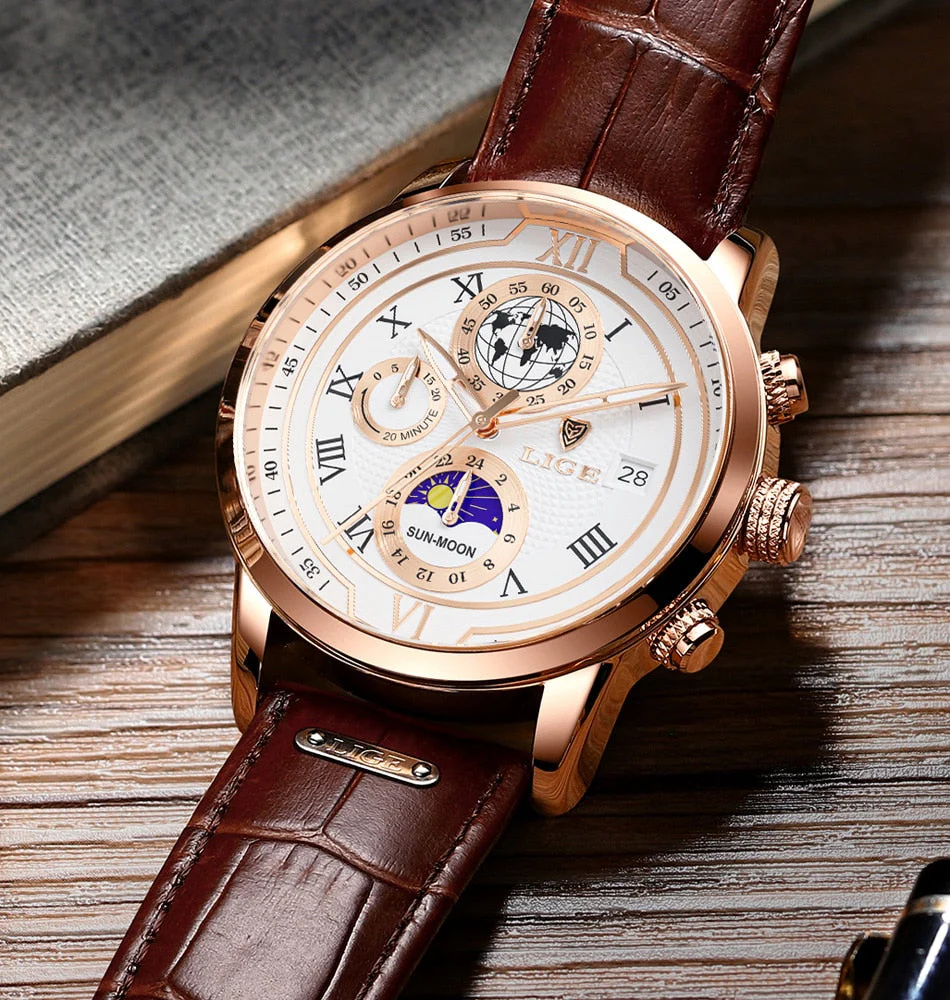 Edles Leder Chronograph Herren Armbanduhr - Image 7