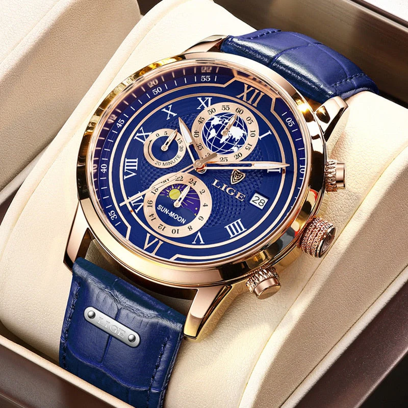 Edles Leder Chronograph Herren Armbanduhr - Image 8