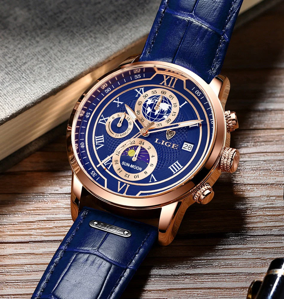 Edles Leder Chronograph Herren Armbanduhr - Image 9