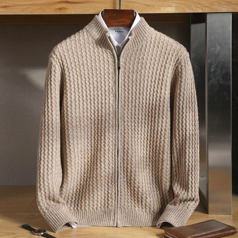 Herren Strukturierter Reißverschluss Merino Strickjacke - Image 2