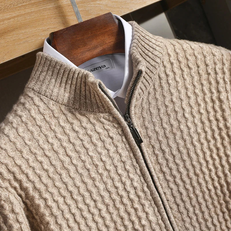 Herren Strukturierter Reißverschluss Merino Strickjacke - Image 5