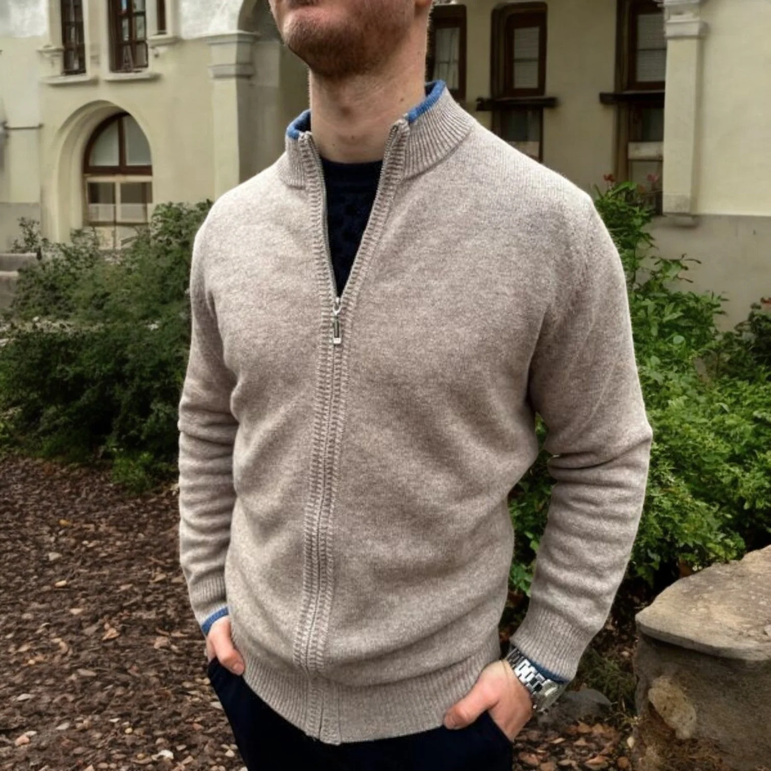 Herren Merino Wolle Strickjacke mit Reißverschluss - Image 5