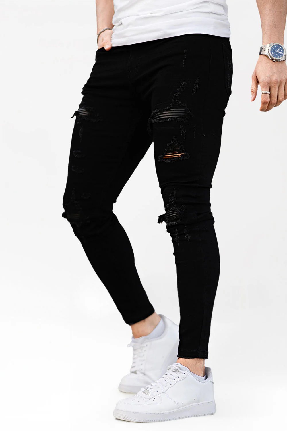 Zerrissene Schwarze Skinny Jeans Herren