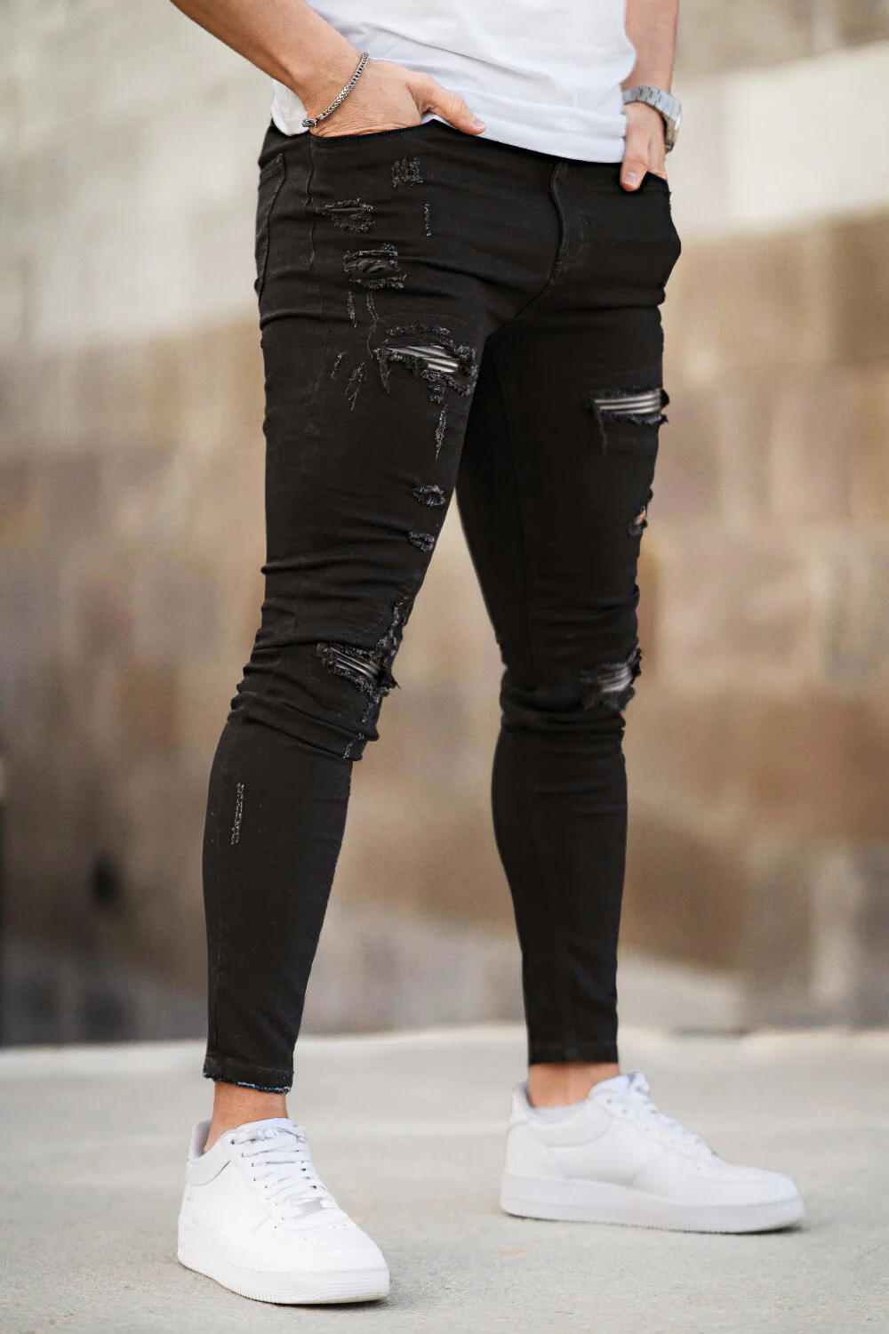 Zerrissene Schwarze Skinny Jeans Herren - Image 8