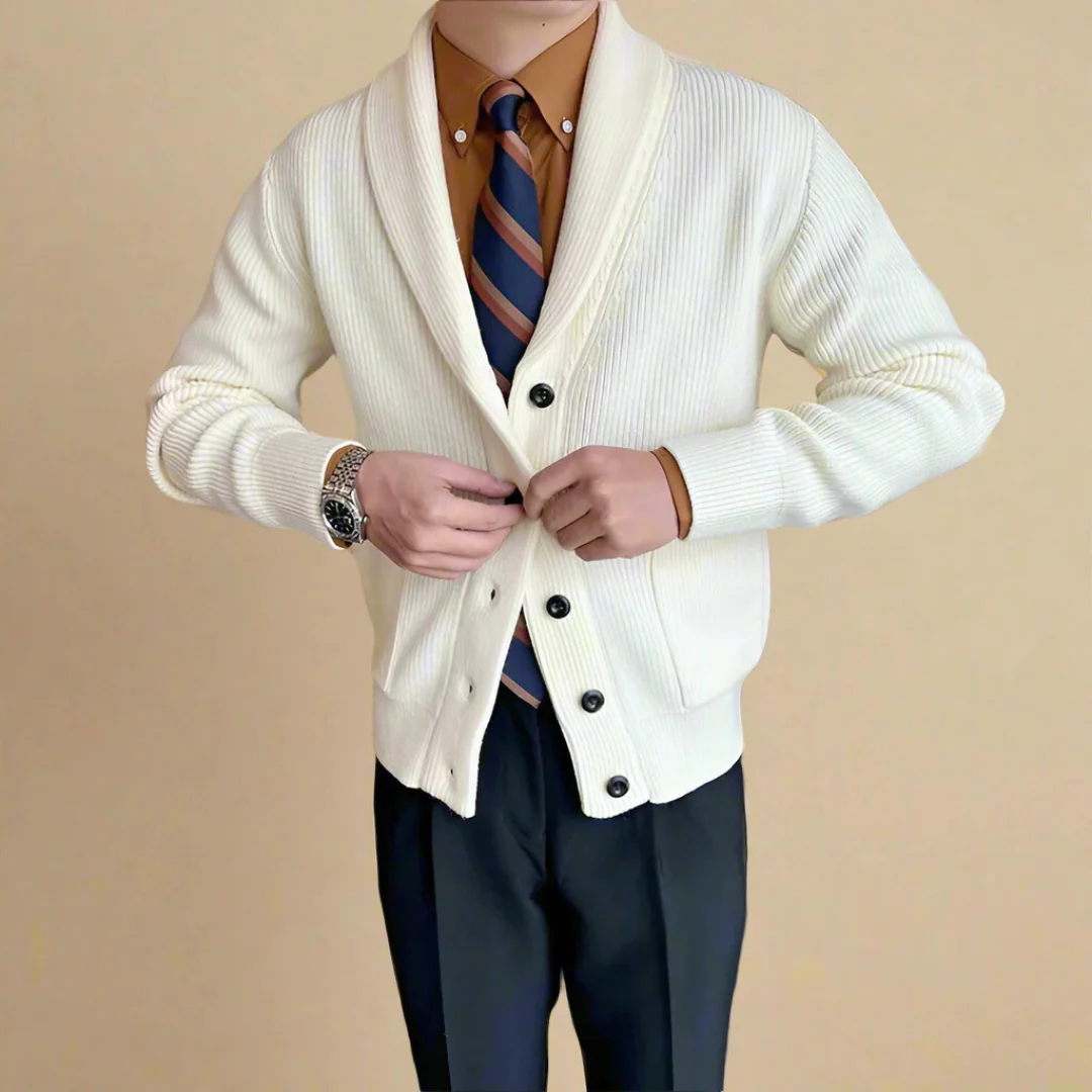 Gestreifter Herren Strickcardigan aus Baumwolle - Image 4