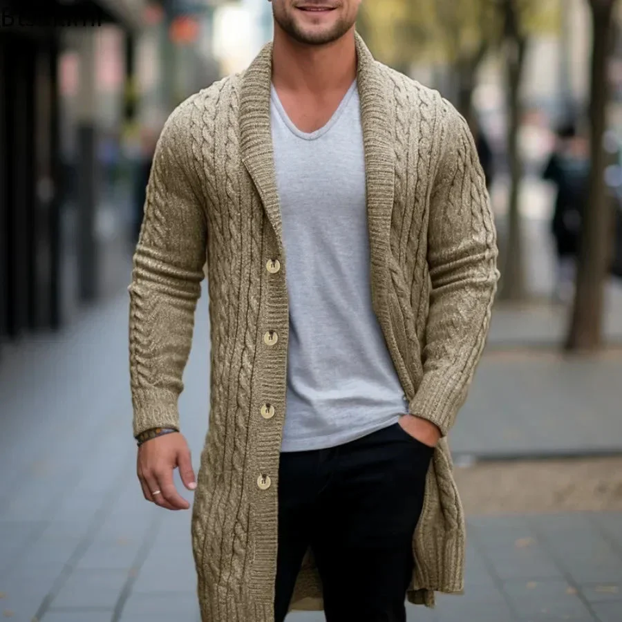 Lange Strickjacke Herren mit Knöpfen - Handgestrickt - Image 3