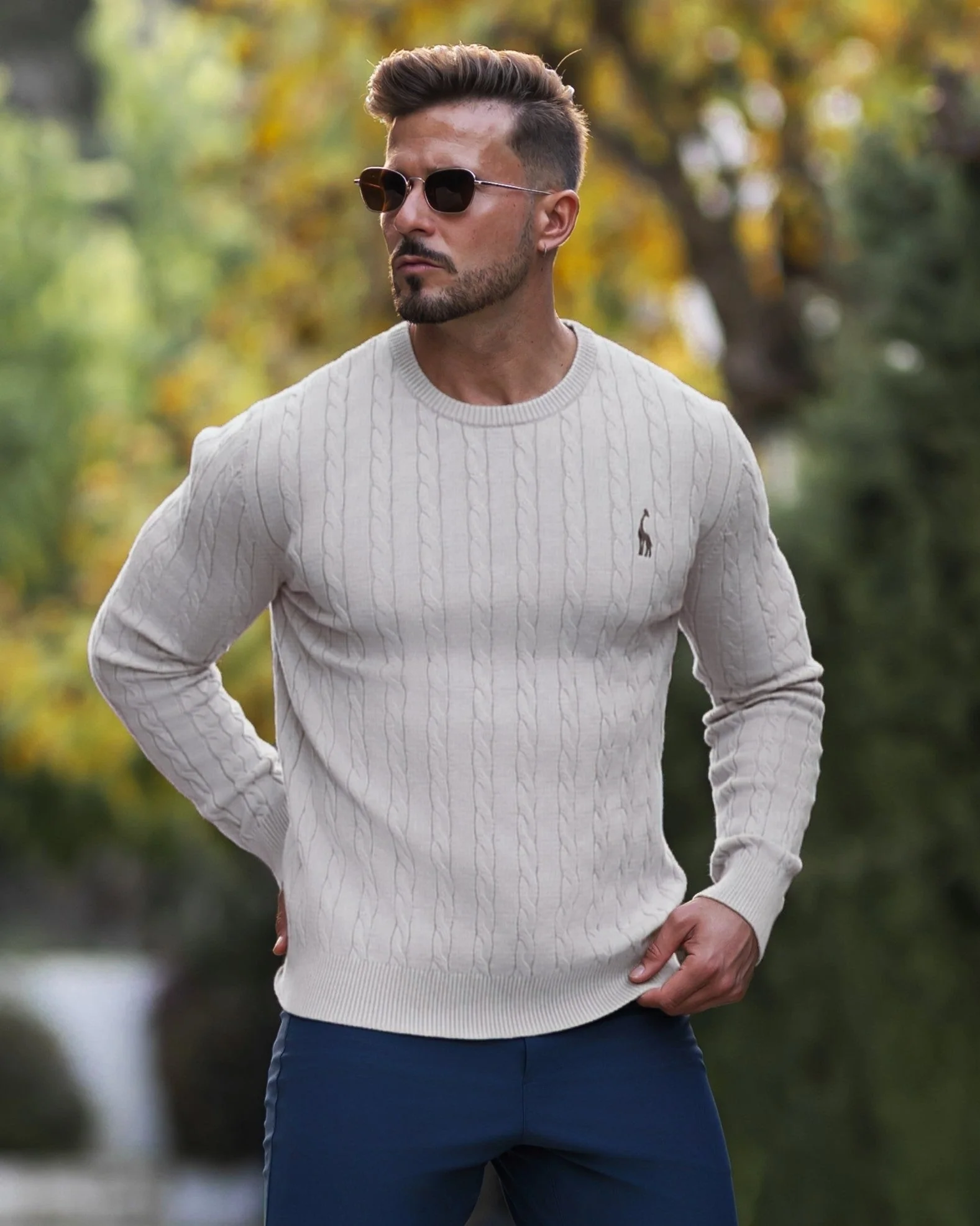 Herren Zopfmuster Strickpullover aus Baumwolle - Image 14