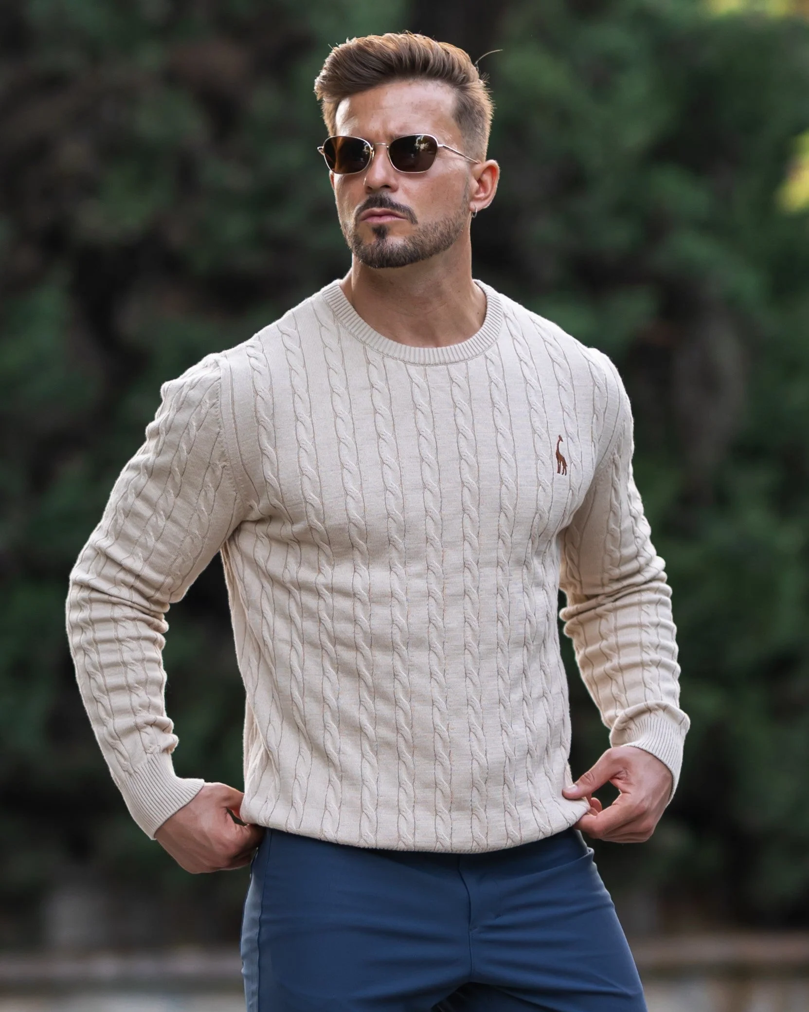 Herren Zopfmuster Strickpullover aus Baumwolle - Image 19