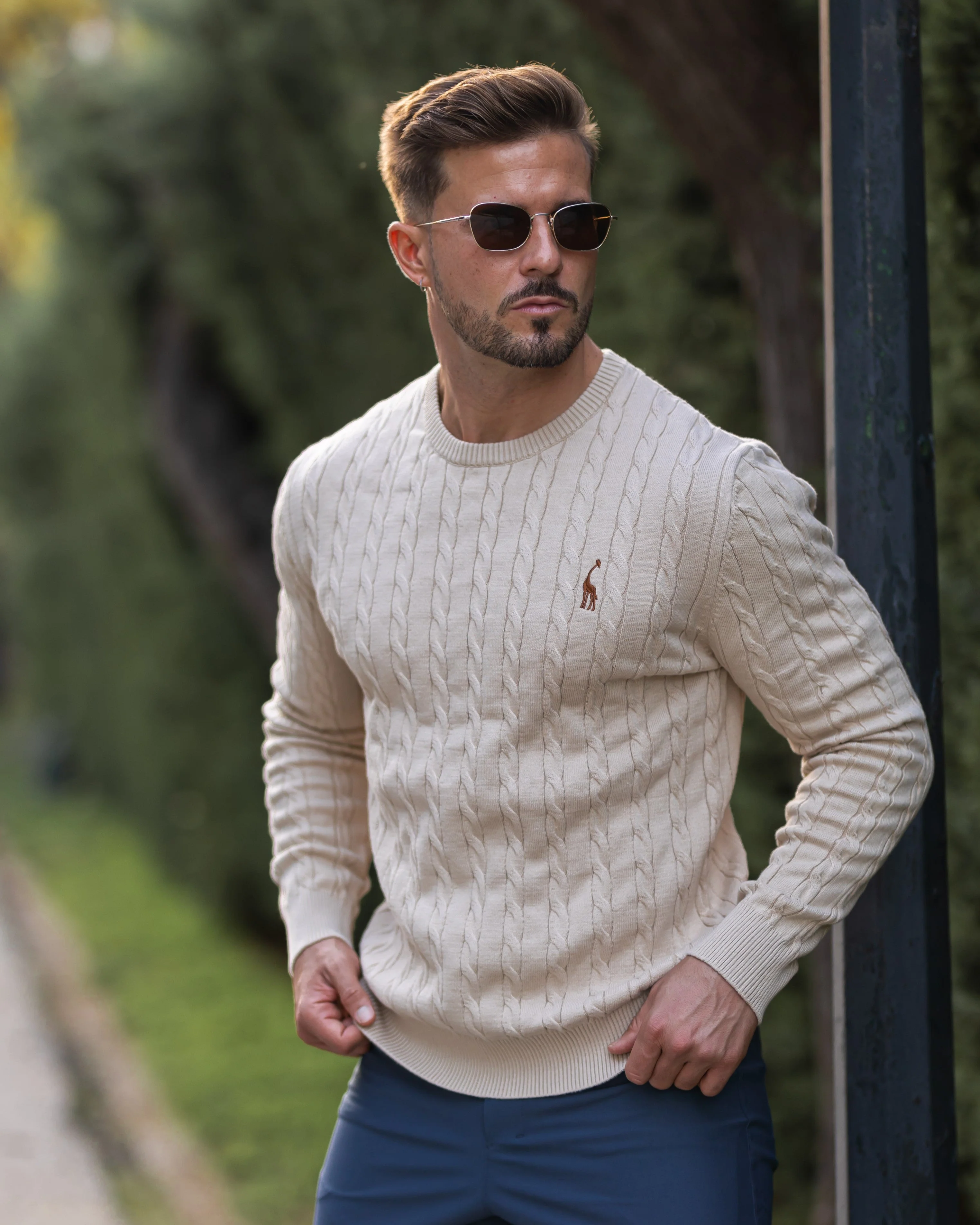 Herren Zopfmuster Strickpullover aus Baumwolle - Image 3