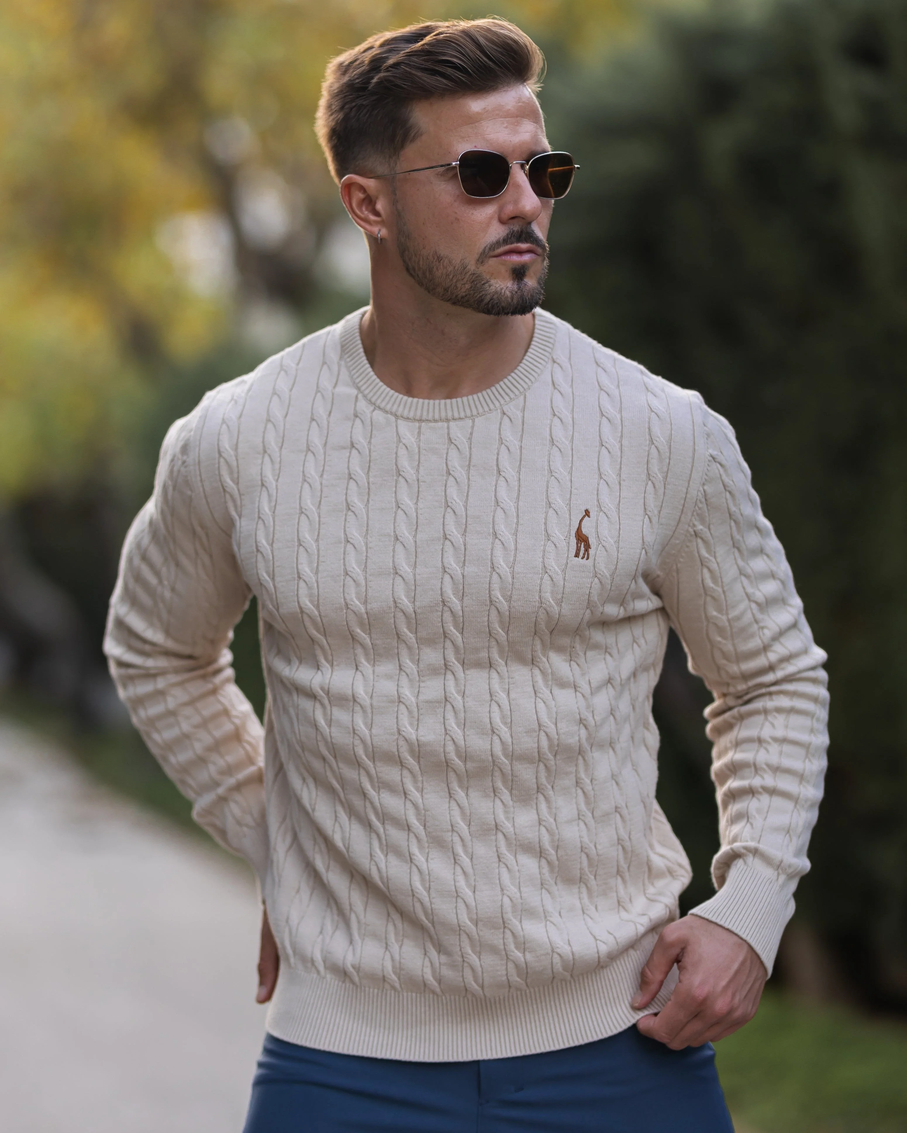 Herren Zopfmuster Strickpullover aus Baumwolle - Image 4