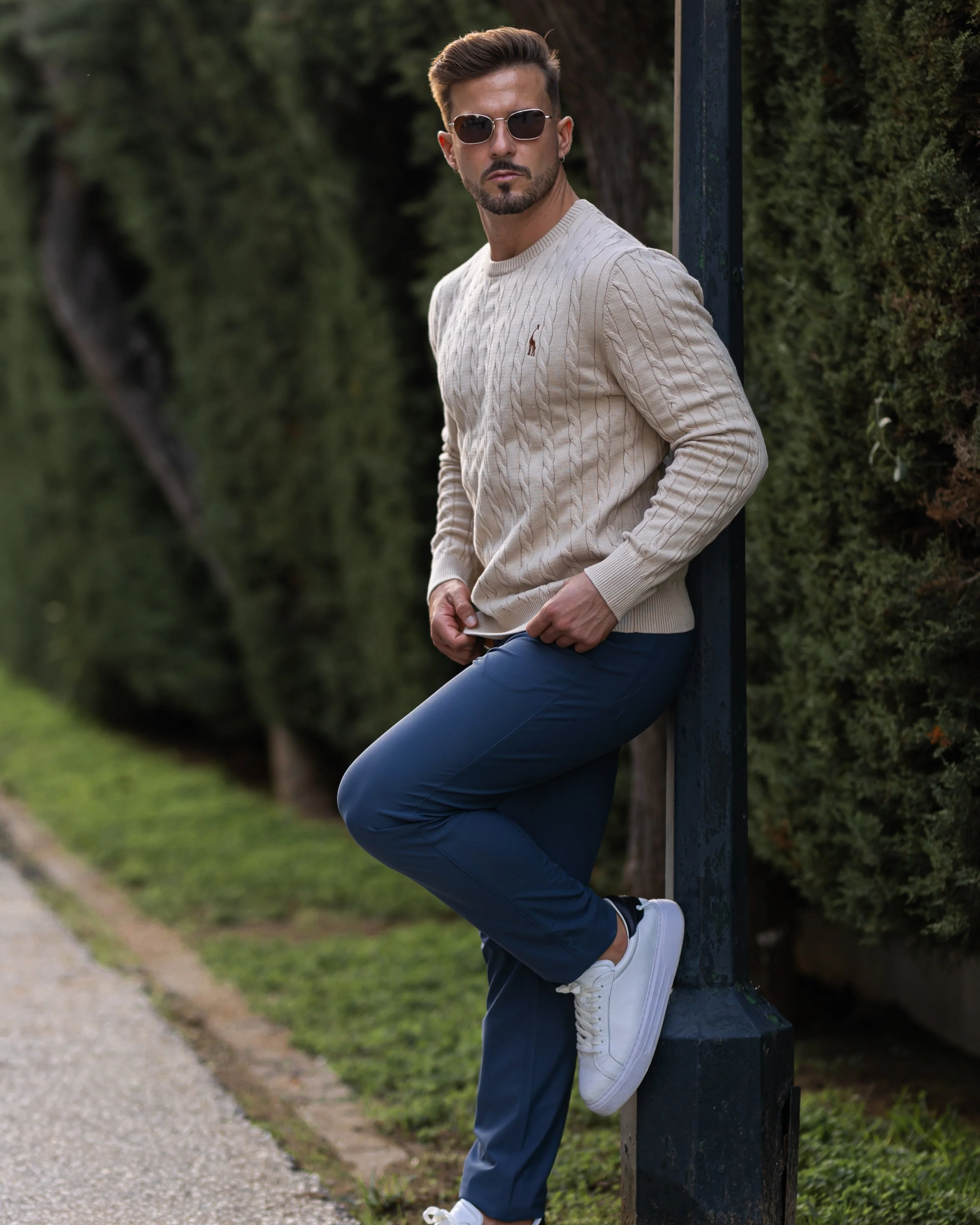 Herren Zopfmuster Strickpullover aus Baumwolle - Image 5