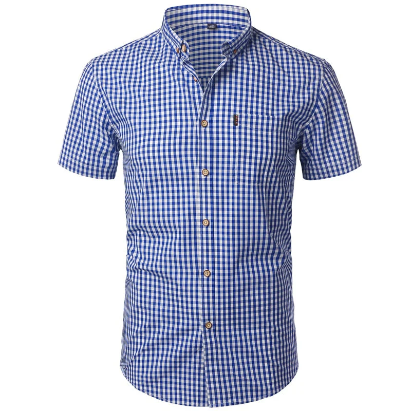 Kariertes Kurzarm Baumwollhemd Herren Business Casual