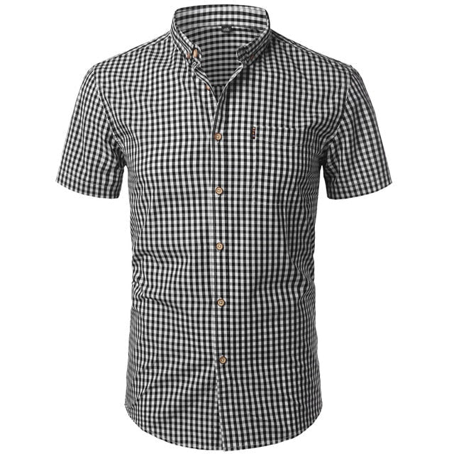 Kariertes Kurzarm Baumwollhemd Herren Business Casual - Image 8