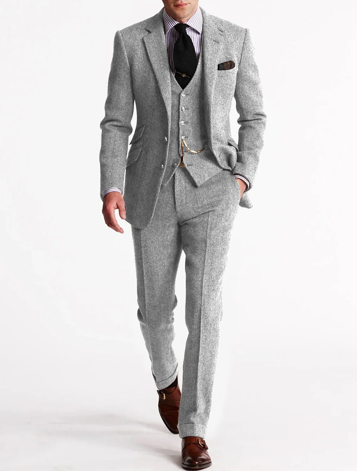 Tweed Tuxedo Herrenanzüge, dreiteilig und klassisch - Image 5
