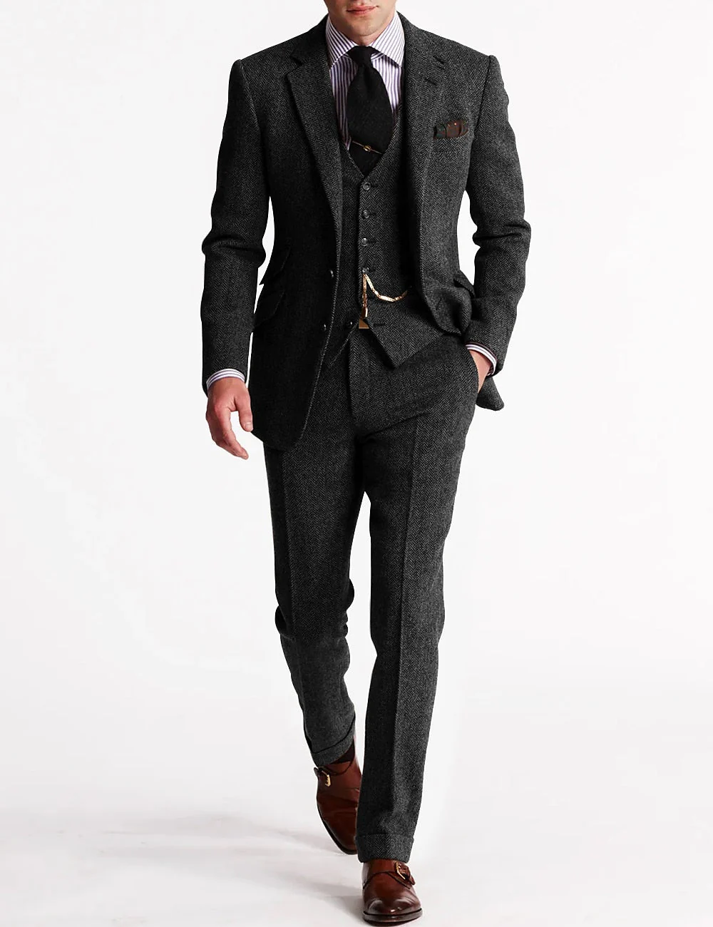 Tweed Tuxedo Herrenanzüge, dreiteilig und klassisch - Image 6