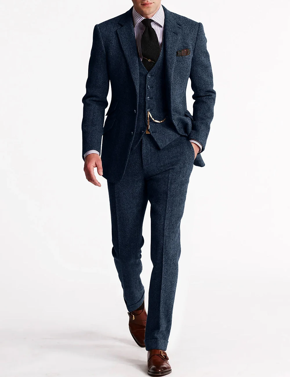 Tweed Tuxedo Herrenanzüge, dreiteilig und klassisch - Image 7