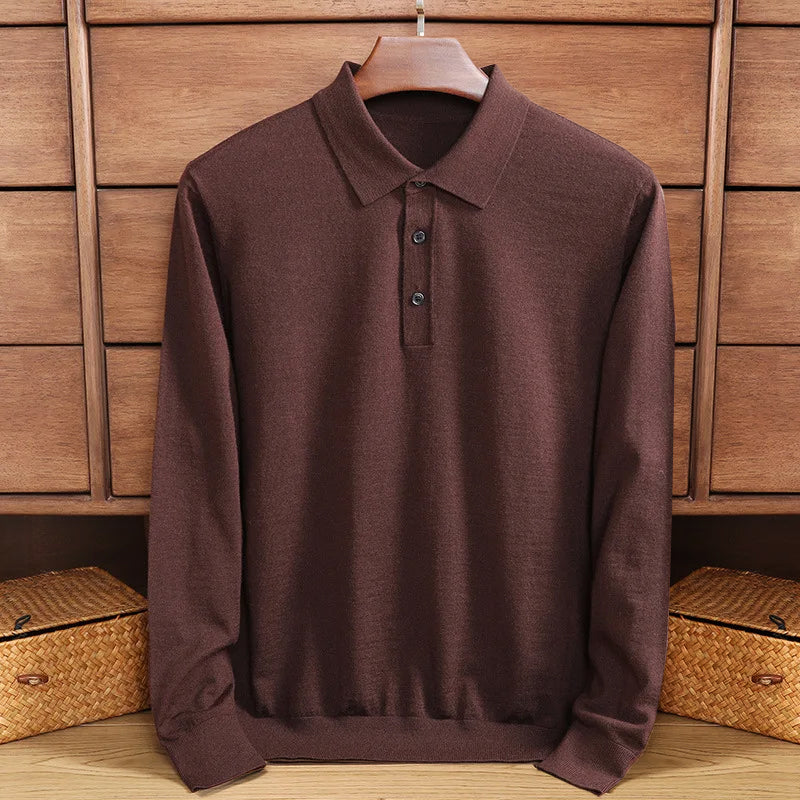 Elegantes Herren langarm Shirt mit Polo Kragen aus Merino Wolle - Image 3
