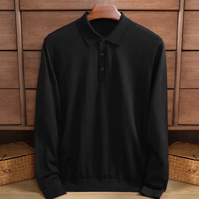 Elegantes Herren langarm Shirt mit Polo Kragen aus Merino Wolle - Image 4