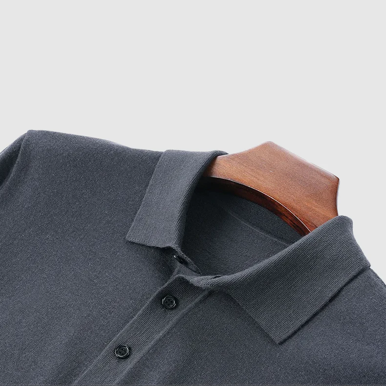Elegantes Herren langarm Shirt mit Polo Kragen aus Merino Wolle - Image 6